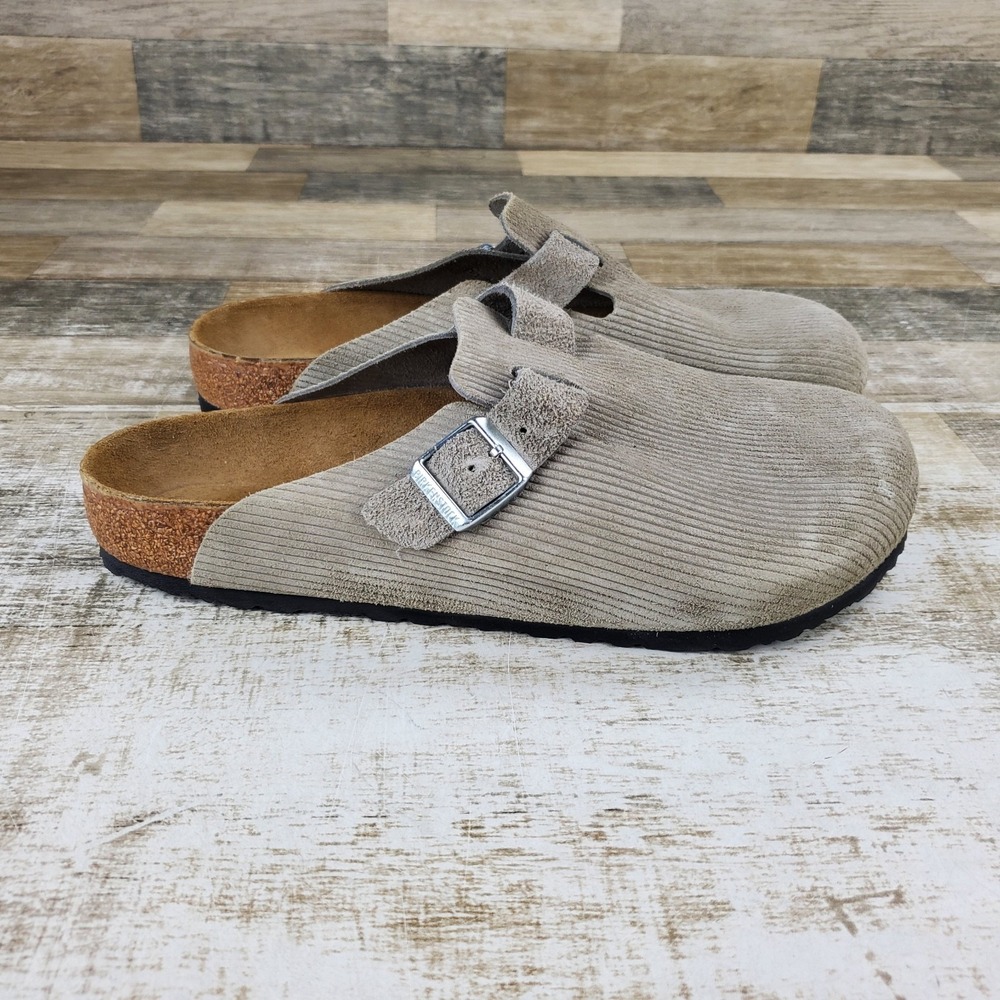 Birkenstock Boston Mens Clog Sz 12 Gray Suede Slip On Round Toe Adjustable Strap